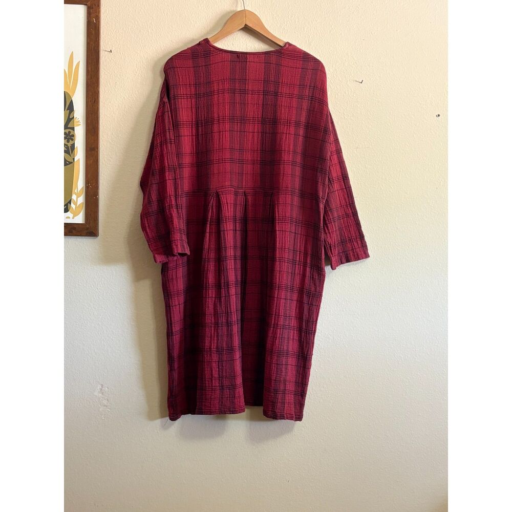 100% Organic Cotton Fall Winter Gudrun Sjödén Checked Red Dress XL - Picture 2 of 3